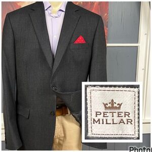 Peter Millar Knit Textured Blazer Jacket Sport Coat Men 46L Long Wool Black/Gray